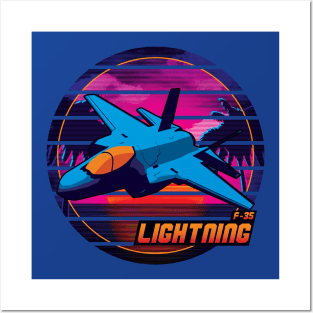 Neon Retro F-35 Lightning Posters and Art